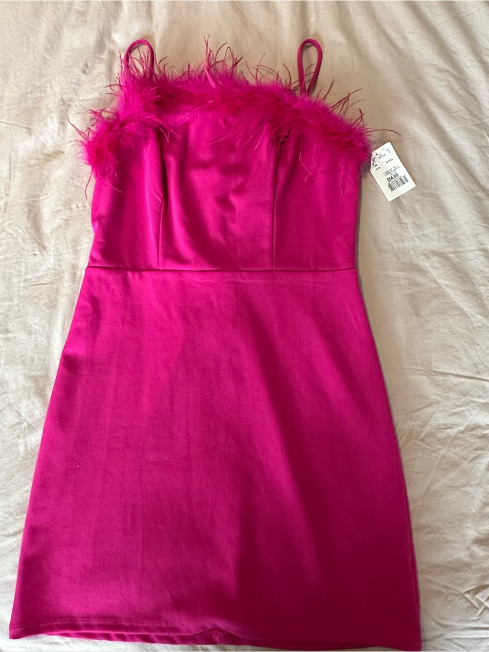 Windsor Fuchsia Feather-Trim Mini Dress